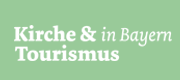 Logo Kirche und Tourismus weiß auf grün mit Rand - Einbettungscode (180 x 80 px)